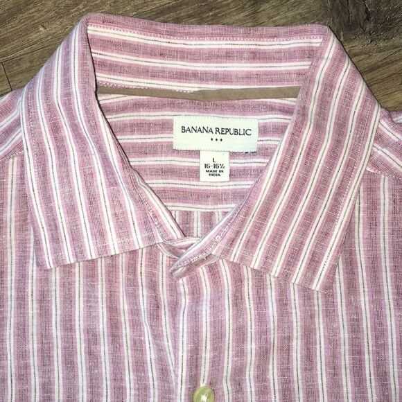 Red Stripe Linen Blend Banana Republic LS Shirt L - Picture 1 of 4